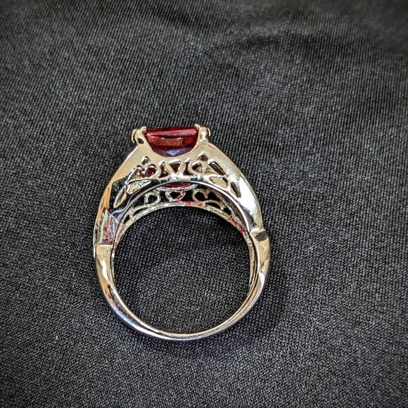 Ruby w Diamonds Silver Cocktail Ring - Picture 2 of 6